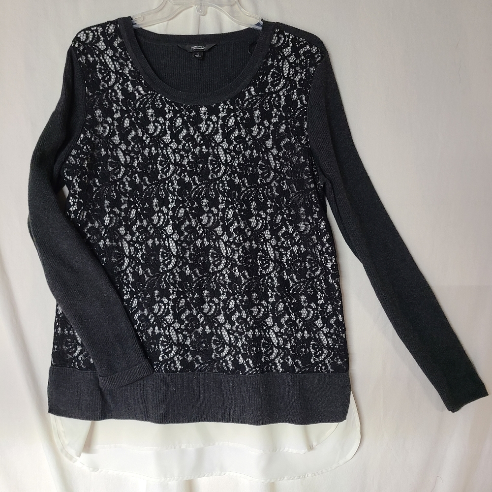 Simply Vera VeraWang Large Black Lace Long Sleeve Sweater